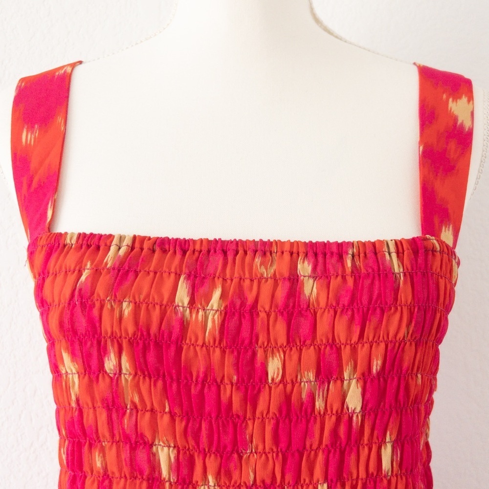 Rose + Olive Orange Pink Smocked Sleeveless Peplum Tank Top‎ Medium - Picture 5 of 8
